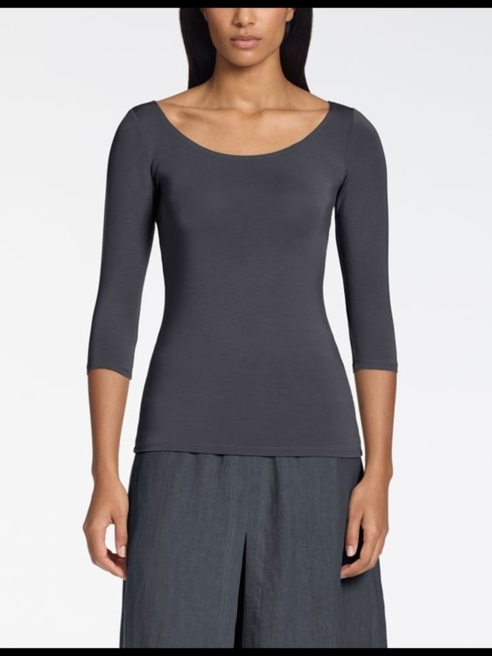 Sarah Pacini Scoop Neck 3/4 Sleeve Top - Brown